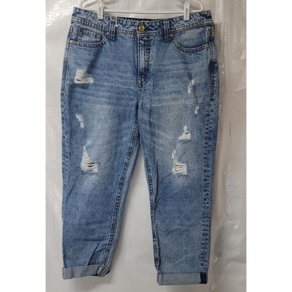 NWT Seven7 Women's Blue Jeans High Rise Boyfriend Size 14 Rolled Cuff Hem - Picture 1 of 15